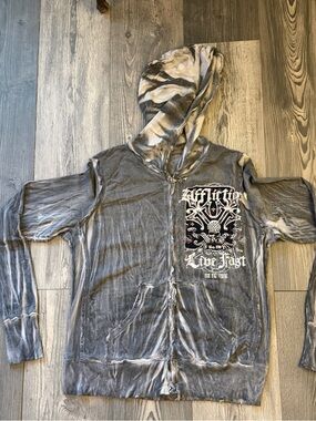 Affliction Gray and White Tie-Dye Zip Hoodie